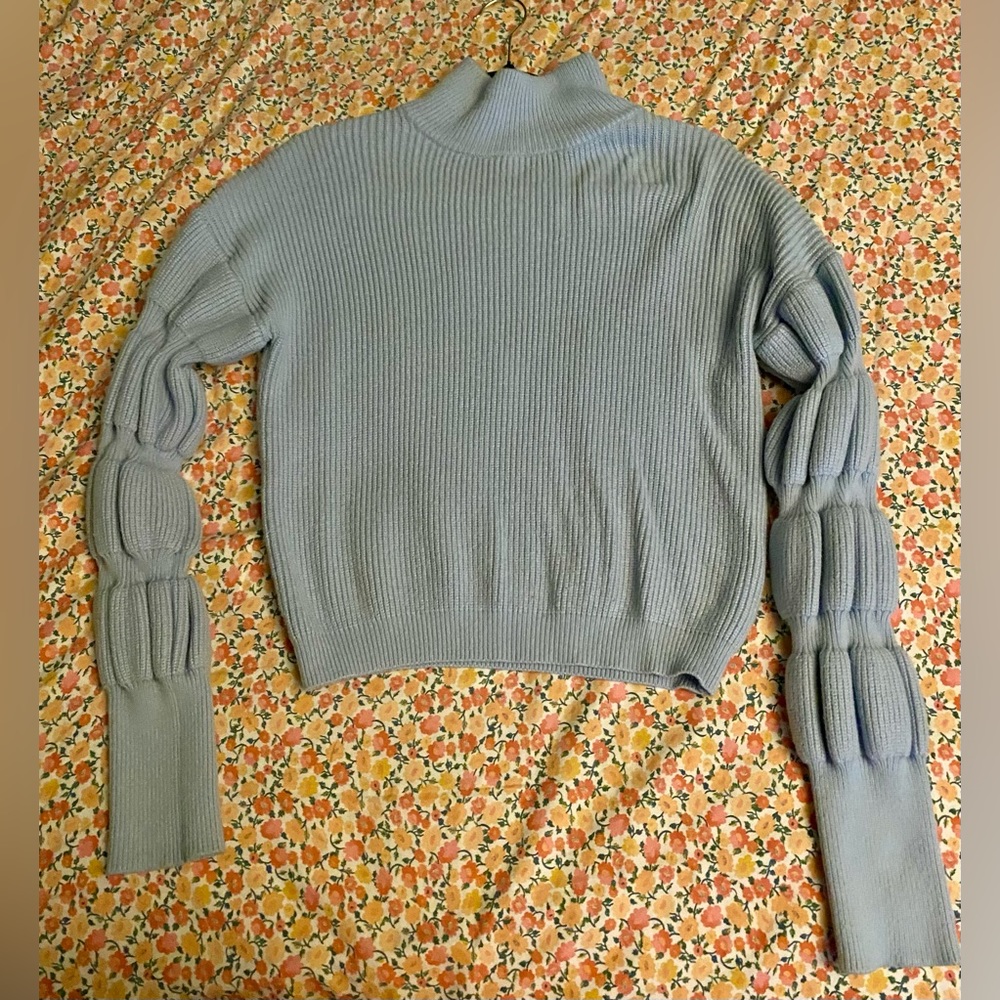 Fashion Nova Sky Blue Chunky Puff Sleeve Sweater Size Medium